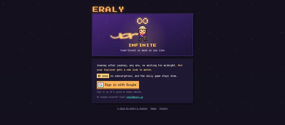 The Infinite purchase page on eraly.io, which these terms do not replace